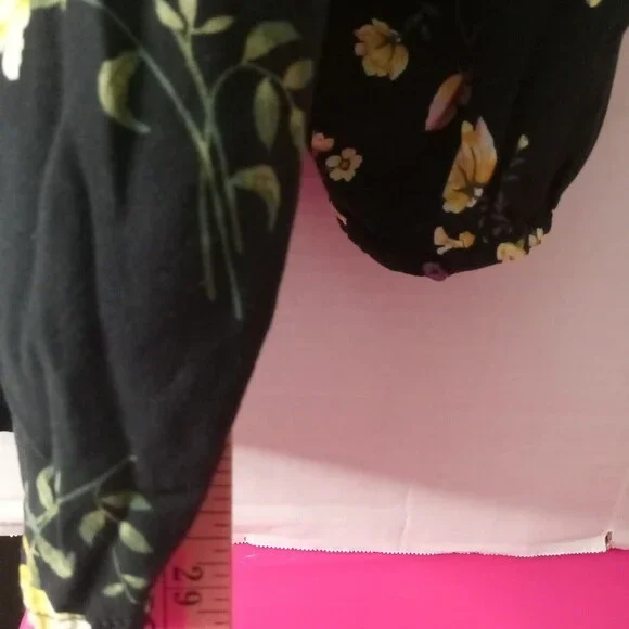 Old Navy XXL Top Black Yellow Floral Print Popover Shirt - Picture 11 of 13